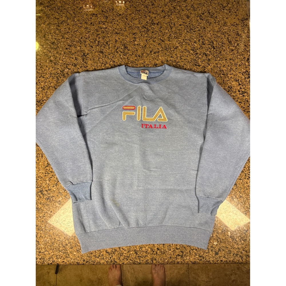 Vintage Fila Italia Sweatshirt Blue Embroidered Logo Made in USA Mens Large